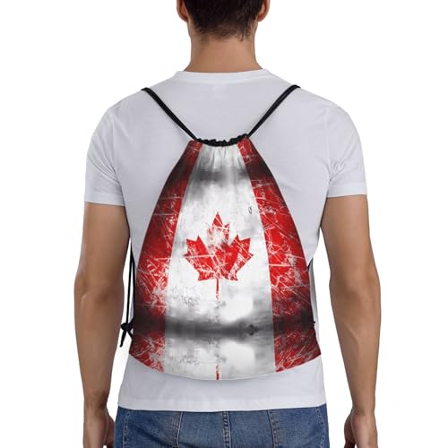 Small Drawstring Bag - Sport Retro Canada Flag Print Sackpack for Yoga, Dance, Travel, Hiking - Lightweight Storage2