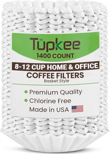 Tupkee Coffee Filters 8-12 Cups, 1400 Count, Basket Style, White Paper, Chlorine Free