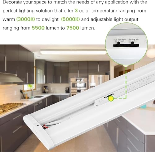 Image of hykolity 4FT 5''W LED Wraparound Light with 3 Wattages /3 CCT Selectable | 55W-75W, 3000K-5000K, 5500LM-7500LM, No Glare, Flush Mount Ceiling Light for Office Kitchen, Laundry Room, ETL, 4 Pack