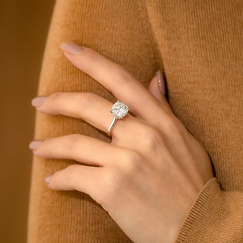 Charming Ideal Moissanite Rings For Women 5Ct Moissanite Engagement Ring Cushion Cut Lab Created Diamond Solitaire Ring White Gold Plated 925 Sterling Silver Wedding Ring Anniversary Party Gift #TOP2