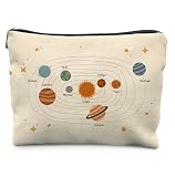 Elpwk Space Makeup Bag for Women, planets Cosmetic Bags, Space Lover Gifts, Beige planets Zipper Makeup Pouch for Purse