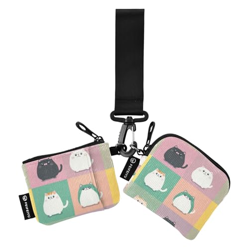 Cute Cartoon Cats Plaids Women's Card Cases Change Holder Large Capacity Business Card Holder with Zipper Pocket for Ladies 2 Pcs Wallet para tarjetas