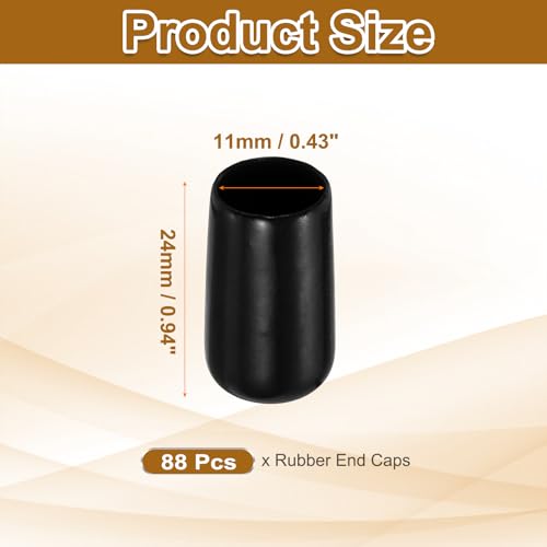 Image of uxcell 88Pcs Rubber End Caps, 11mm(7 /16 inch) ID 24mm(29 /32 inch) Height Round Screw Thread Protectors Flexible Screw Bolt Covers Caps for Metal Tube Rod Bolt, Black