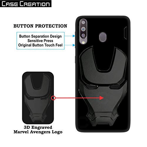Image of COVERLY Official 3D Touch Feel Trending Real Hero Avenger Logo Mask Soft Rugged Grip Iron Man Super Power Cartoon Movie Silicone Matte Strong Back Cover for Samsung Galaxy M30 (2019) - Black