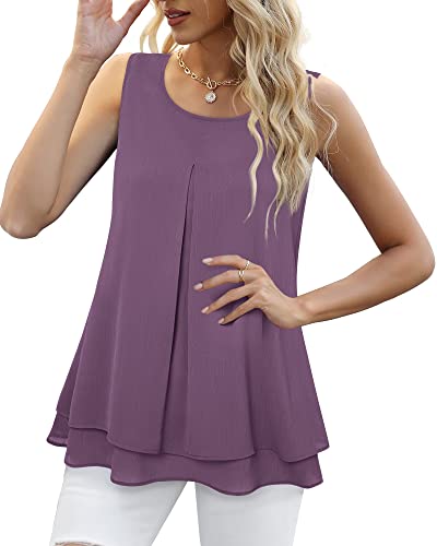 Gaharu Sleeveless Tops For Women Dressy Work Scoop Neck Sleeveless Tank Tops Summer Flowy Shirts Loose Fit Tunic Top For Leggings Ladies Cool Lining Business Tops Purple Going Out Tops For Women,Xxl #TOP1