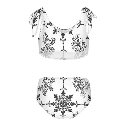 KLL Snowflake Black and White Background Girls' Two Piece Bikini Sets Scoop Neck Swimming Swimwear Swimsuit2