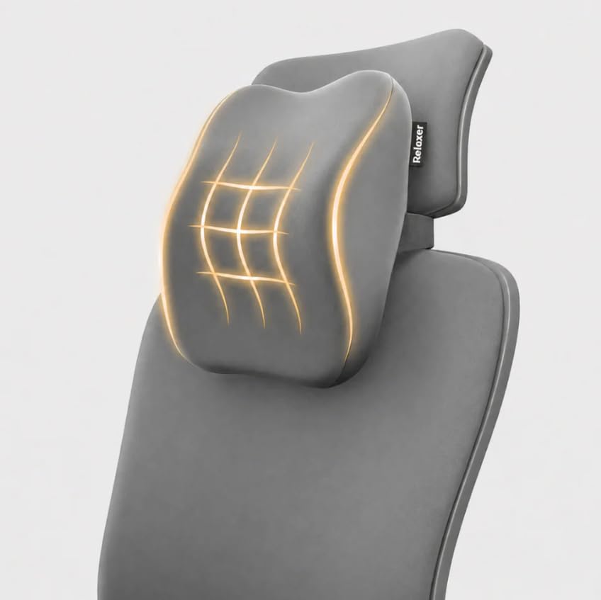 Image of Relaxer Office Chair Neck Rest | Ergonomic Cervical Neck Support Cushion for Office, Gaming & Study Chair | Relieves Neck Pain, Shoulder Tension & Desk Fatigue | Adjustable Strap (Grey)