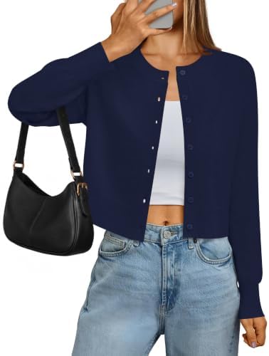 Kistore Damen Langarm Strickjacke mit Knöpfen Rundhals Cardigan | Strickjacken für Damen/ Lange Ärmel Elegant Cardigan Pullover Klassisch Strickmantel/Soft & Hautfreundlich