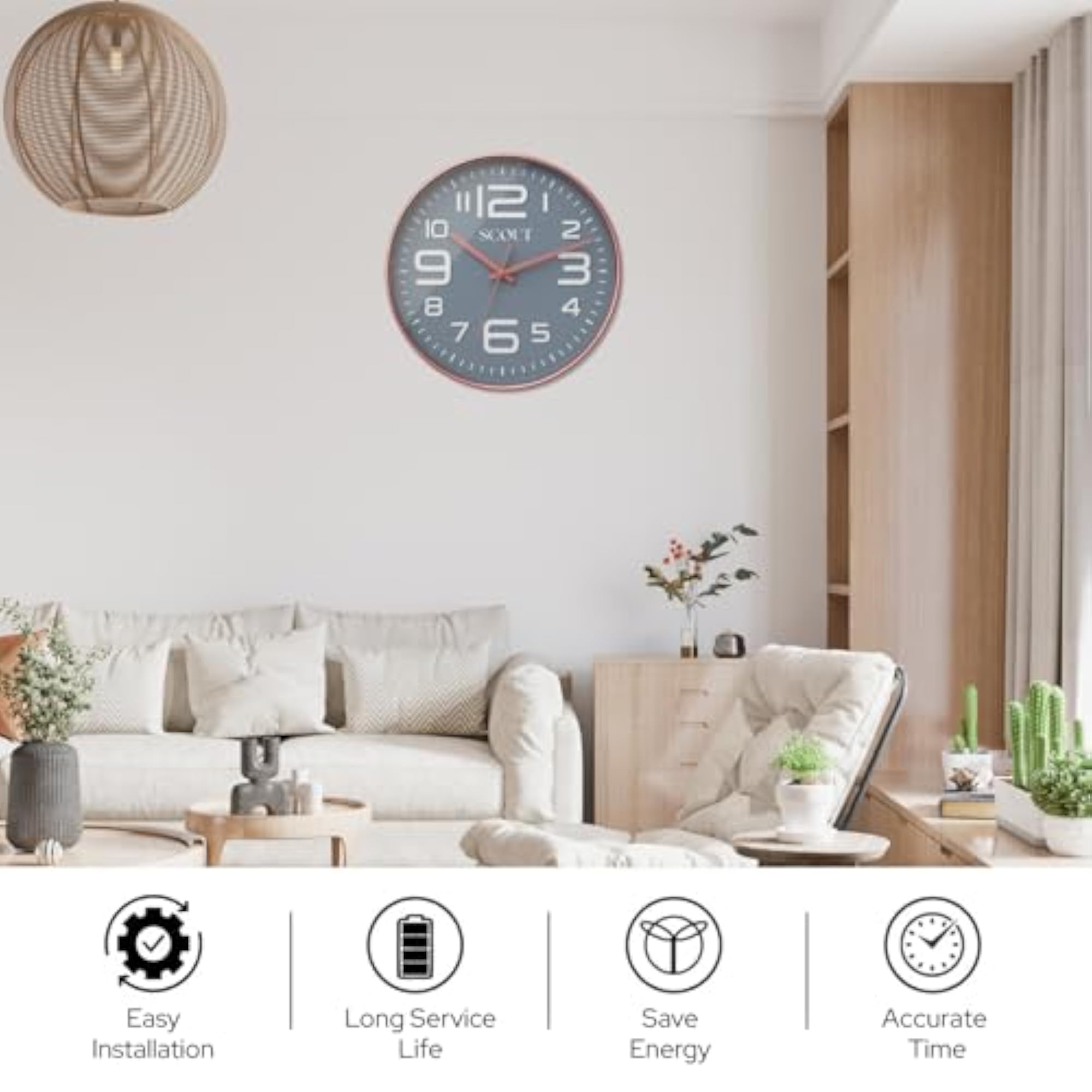Stylish Latest Analog Wall Clock, 12 Inch, Grey