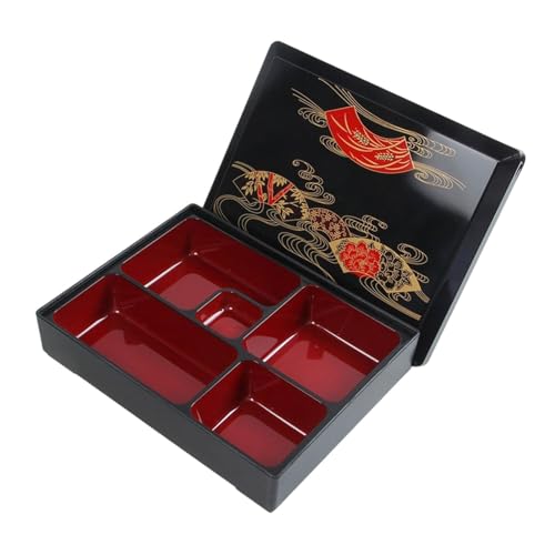 perfk Caja bento Japonesa, contenedor de Alimentos, 5 Compartimentos, con Tapa, Bandeja para Servir refrigerios, para Oficina, Sushi y Negocios, M