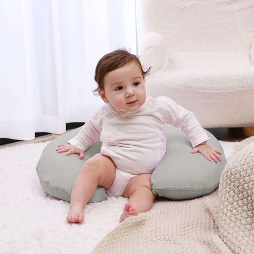 QUENESS Nursing Pillow, Plus Size Breastfeeding Pillow Original Support for Baby Boys Girls Breastfeeding Essentials, with Removable Soft Cotton Cover (Grey, Large (25.59 * 20.08 * 6.30 Inches)) - Thumbnail 2