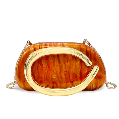 Image of Women Acrylic Clutch Purse Metal Handle Evening Bag Trendy Box Shoulder Crossbody Bag Handbag for Wedding Party Causal