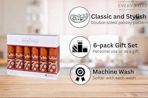 6-Pack Orange Bandana Gift Set for Men and Women - 100% Cotton, 22x22 In, Paisley - Burnt Orange Bandanna Headband Handkerchief Scarf - Thumbnail 3