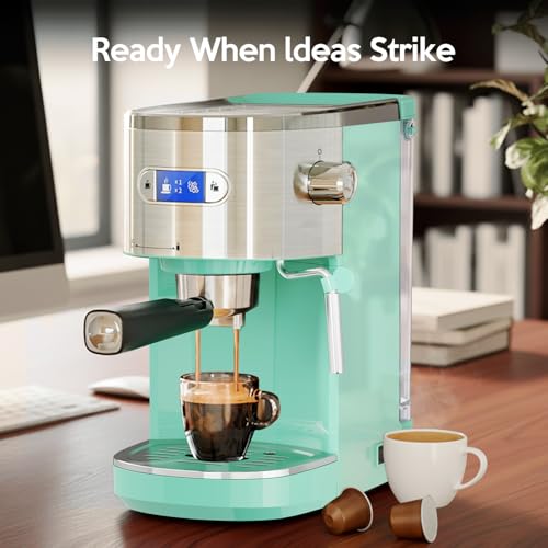 Image of 20 Bar Espresso Machine Semi-Automatic, Professional Coffee Maker with Milk Frother Steam Wand & 45OZ Removable Water Tank, Home Barista System for Cappuccino, Latte, Americano-Stainless Steel-Green