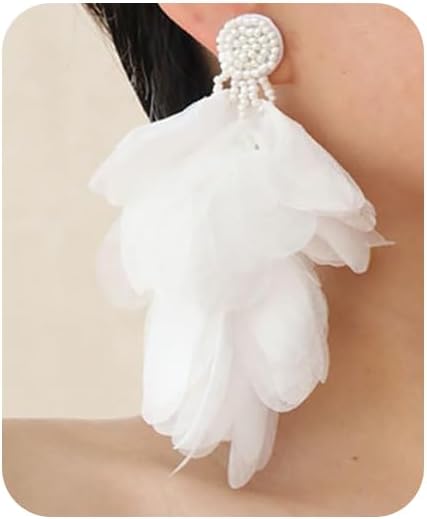 Bohemian Flower Drop Dangle Earrings Vintage Handmade Chiffon Floral Long Tassel Earrings Exaggerated Big Flower Stud Earrings Wedding Bridal Party Ear Jewelry for Women