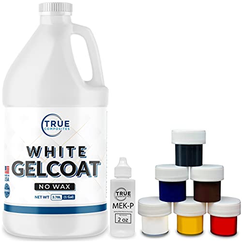 TRUE COMPOSITES White Gelcoat Unwaxed with Colored Pigment Kit- Fiberglass Marine Gel Repair Kit-Top Coat Base, UV Protectant, Waterproof Cruise, Automotive, Boats, Wood (1 Gallon & 2oz Catalyst)