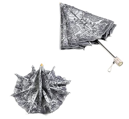 Lcy Ladies Anti-Uv Lace Embroidery Sun Parasol Folding Umbrella Wedding Umbrella-Yellow #TOP1