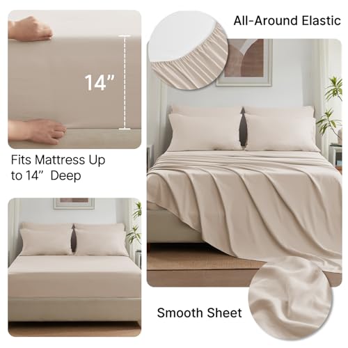 Anluoer Twin Size Bed in a Bag 5 Pieces, Beige Bed Comforter Set with Sheets, All Season Bedding Sets with 1 Comforter, 1 Pillow Sham, 1 Pillowcase, 1 Flat Sheet, 1 Fitted Sheet