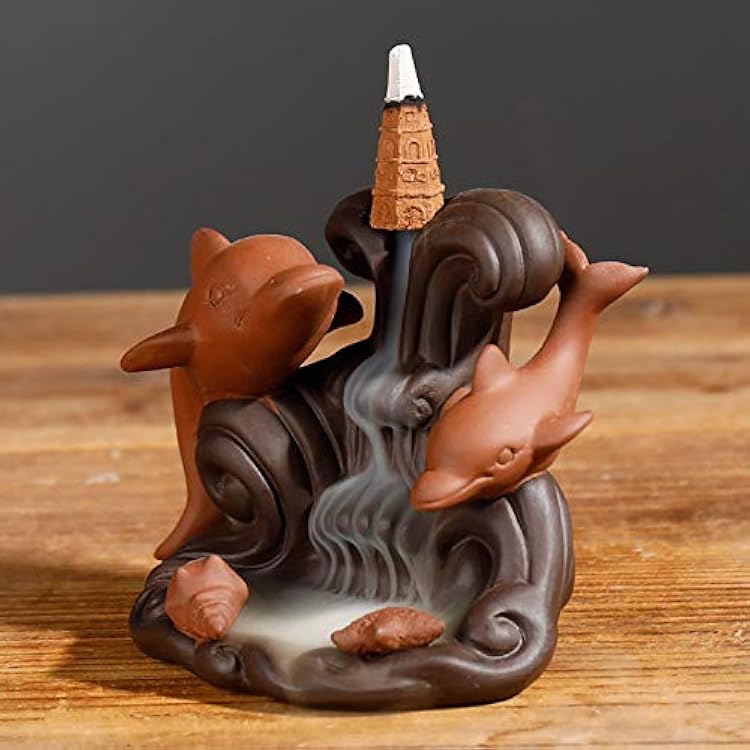 Backflow Incense Burner Waterfall Incense Burner Backflow Incense Burner Dolphin Ornament Backflow Incense Burner Incense for Office Table Home Decoration