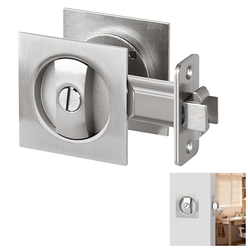 Aglehome Square Pocket Door Lock, Satin Nickel Privacy Pocket Door