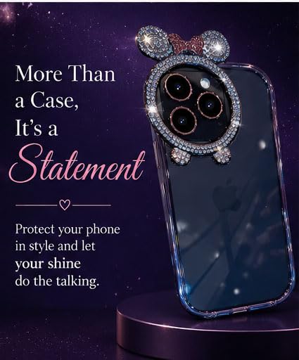 Image of mobistyle Designed for iPhone 14 pro Back Cover Luxury Rhinestone Camera Protection Shockproof Phone Case for Women with 360 Camera Guard, Protective Case for iPhone 14Pro(TPU | Purple)