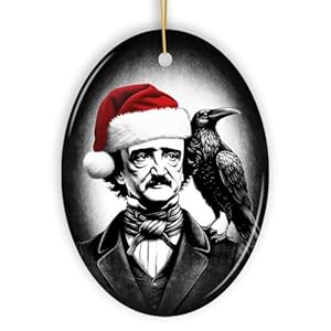 Gothicedgarallanpoewithsantahatandravenornamentspookyhalloweentreechristmasdecoroval Urban Country Home Decor Gothic edgar allan poe with santa hat and raven ornament spooky halloween tree christmas decor oval urban country home decor