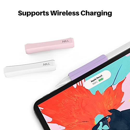 Image of NIUTRENDZ 3 Pack Silicone Grip for Apple Pencil 2 & Apple Pencil Pro & Apple Pencil (USB-C) Ergonomic Design Protective Case Cover Sleeve (White + Purple + Pink)