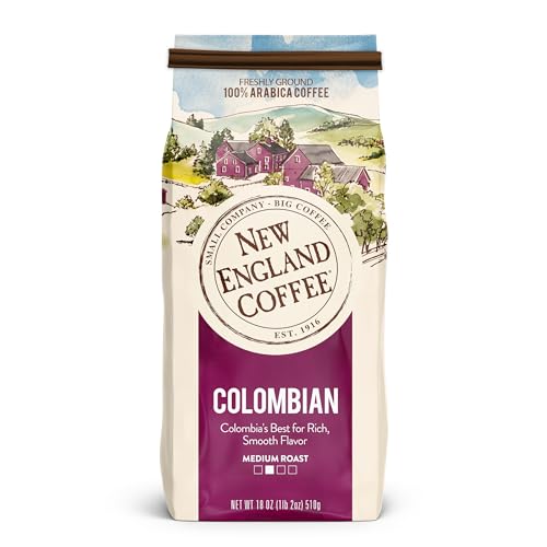 Image of New England Coffee Colombian Medium Roast Ground Coffee, 18oz Bag (Pack of 1)