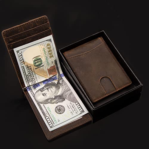 HRS Slim Wallets for Men, Genuine Leather Bifold Men's Wallet RFID Blocking Minimalist Front Pocket with Money Clip - image 6