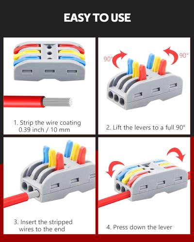 Image of ALITOVE 50pcs Electrical Connectors 3 Port Quick Connect Wire Connector | Compact Inline Terminals, 3 in 3 Out Butt Splice Connector, for Electrical Wire Splicing Project, 28-12 AWG