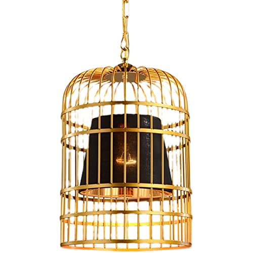 Plafonnier suspendu en cage résout manque luminosité luminaire métal doré salle à manger