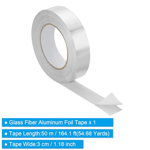 Image of PATIKIL Duct Tape, 1.18 Inch x 164.1 Ft(54.68 Yards) 5.91 Mil Heavy Duty Aluminum Foil Tape Waterproof Glass Fiber Insulation Heat Resistant for Ductwork HVAC Sealing Patching, 1 Roll