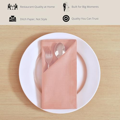 Image of FINGERCRAFT Table Napkins 18x18 Inches Set of 6 Cotton Linen Blend Fabric Dinner Cloth Napkins Washable and Reusable, Good Absorbency for Home, Parties, Hotels (Blush Pink)