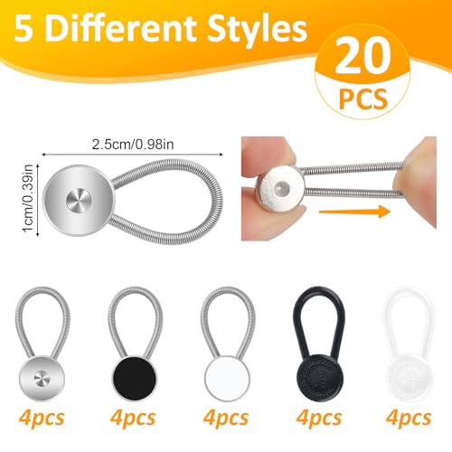 Image of 20 Pcs 5 Styles Collar Extenders for Mens Shirts, Elastic Neck Extenders /Button Extender for Dress Shirts, Tie, Suit Accessories Men for 1 /2 Size Expansion of Men Dress Shirts