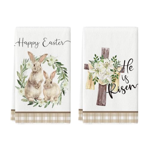 Artoid Mode Wreath Rabbit Lily Happy Easter Spring Kitchen Towels