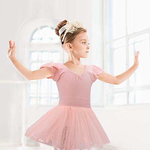 BOSOWOS Girls Leotard Ruffle Short Sleeve Tutu Skirted Gymnastics Ballet Dancewear for Kids Little Girl