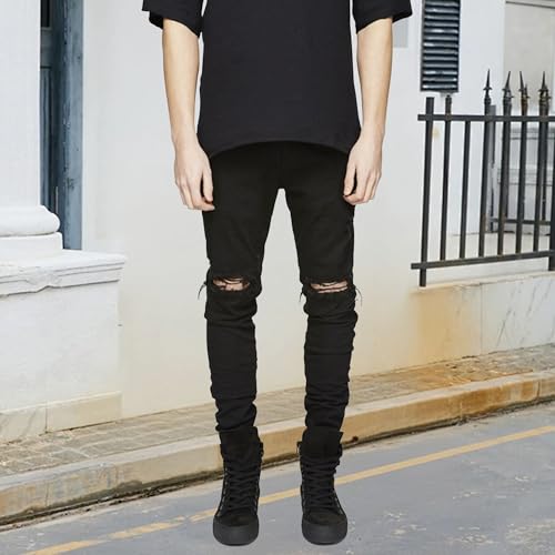 Men's Skinny Distressed Jeans Knee Rips Slim Fit Stretch Denim High Street Casual Tapered Pants 2025 Trendy Clothes3