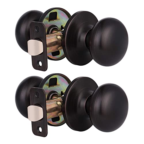 KNOBWELL Door Knob, Classic Interior Door Knobs, Durable Use, 2 Pack Passage Function, Oil Rubbed Bronze Finish