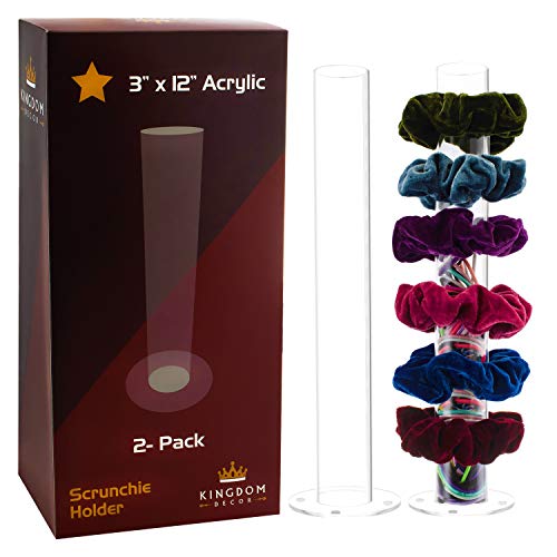 Kingdom Decor 2 Pcs Acrylic Scrunchie Holder Stand, Hair Ties Organizer and Friendship Bracelet Holder. Velvet Scrunchies or Braided Yarn Bracelets Slides Easy. Cute Room Decor for Teen Girls