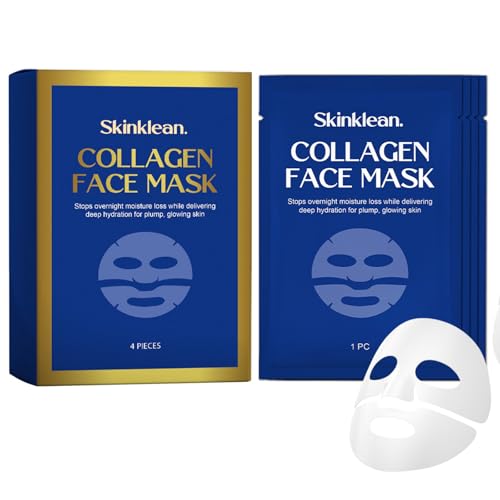 Skinklean Collagen Face Mask Collagen Real Deep Mask Hydrating Overnight Hydrogel Face Mask Pore Minimizing Elasticity Plumping for All Skin Types 4 Patch