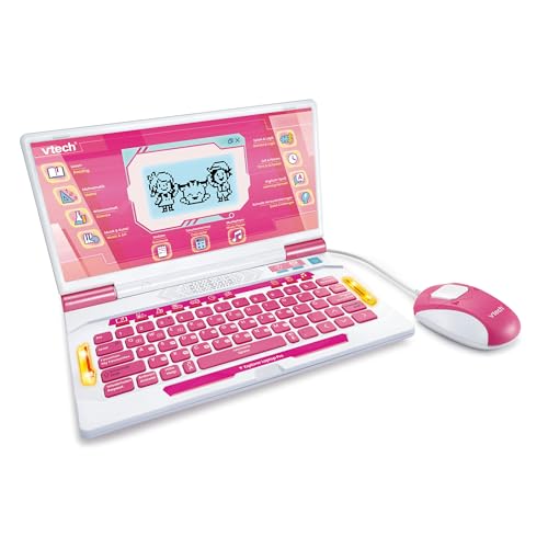 Vtech Explorer Laptop Pro Pink I Ordinateur portable d'apprentissage avec 164 jeux I Bilingue allemand anglais I 8 catégories d'apprentissage de la lecture...