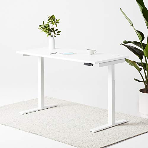 Image of Fully Remi Standing Desk 58 inch x 27 inch White Desktop - Electric Adjustable Desk Height from 27.25 inch to 46.75 inch with Memory Preset Controller (White Frame)