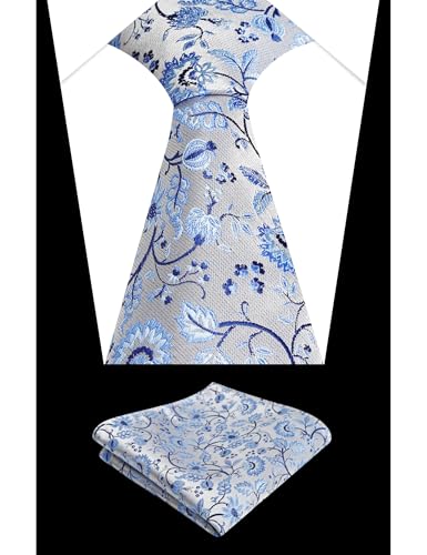 Image of Alizeal Mens 3.15inches Leaf Flower Pattern Tie Set | Floral Pattern Pocket Square Perfect for Fall Winter Business and Holiday Events