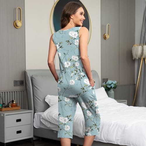 Image of Findsweet Women Pajamas Sets Loungewear Soft Sleepwear Two Piece Summer Sleeveless Pjs Tank Top Pants with Pocket S-4XL