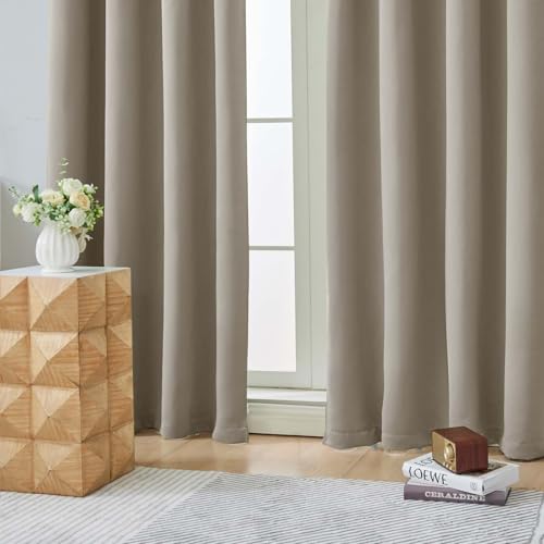 Image of Aiyufeng Stone Short 36 Inches Blackout Curtain 2 Panels Set, Half Window Rod Pocket Privacy Curtain Tiers for Kitchen, Curtains Blackout for Bathroom Shades, W40 x L36 Inch, Stone