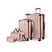 Amazon Basics Hardside Spinner Luggage Set, 4-Piece, Large Suitcase, Carry-On Suitcase, Tote Bag, Compact Travel Bag, Expandable, 4 Spinner Wheels, Rose Gold