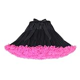 Colyanda Womens 3-Layered Pleated Tulle Petticoat Tutu Puffy Party Cosplay Skirt(Black+Rose Red)