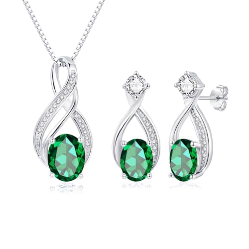 Bewenda Women's Jewellery Sets, 925 Sterling Silver Jewellery Sets for Women Girls, 2 PCS Infinity Teardrop Necklace & Stud Earrings with Cubic Zirconia, Chain 45cm Pendant & Studs Set with Gift Box