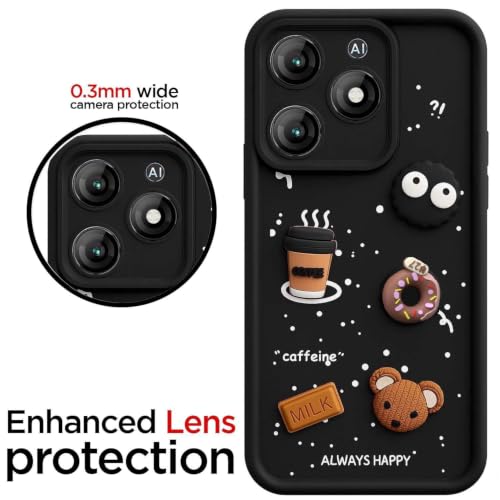 Image of Bintage Cute Fun Taddy Cartoon 3D Ball Bear Milk Donut Coffee Cup Silicon Case Full Body & Camera Protection Back Cover Compatible for itel A70 - Black