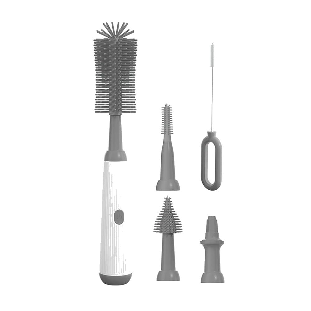 DYRBF - Juego de cepillos eléctricos para limpieza de biberones, inalámbrico, recargable, 1500 mAh, con cabezal de silicona, varilla de extensión y múltiples cabezales reemplazables para pezones y